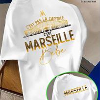 Tshirt with The Words Marseille France Printed on The French Port Logo Summer Streetwear Casual Wear 4XL gray