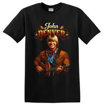 John Denver Country Singer Guitar Western Cowboy Vintage Graphic T Shirt Tee XL black