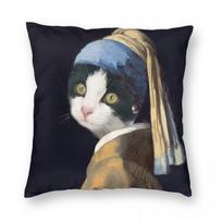 Cat With A Pearl Earring Square Pillowcase Polyester Linen Velvet Creative Decorative Throw Pillow Sofa Seater Cushion Cover 30cmx30cm(12x12Inch) gray