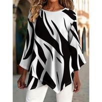 Leopardo rašto 3/4 rankovės, nelygiu kraštu moteriškas tunikos tipo viršus 4XL black