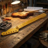 Tradicinis elektrinės gitaros kaklas, šeši stygos, 22 skirsniai brown