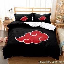Red Cloud N-Naruto Logo Vortex Bedding Set Pillowcase Anime Bedclothes 3D Printed Kids Adult Boys Quilt Duvet Cover Gift 140*200cm/55x79in Single/Twin 3pcs