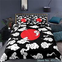 Red Cloud N-Naruto Logo Vortex Bedding Set Pillowcase Anime Bedclothes 3D Printed Kids Adult Boys Quilt Duvet Cover Gift EU Single 135*200cm/53x79in 3pcs black