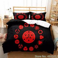 Red Cloud N-Naruto Logo Vortex Bedding Set Pillowcase Anime Bedclothes 3D Printed Kids Adult Boys Quilt Duvet Cover Gift 140*200cm/55x79in Single/Twin 3pcs
