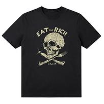 Vintage Eat The Rich Skull Crossed Fork Knife Graphic T-Shirt XXL juoda