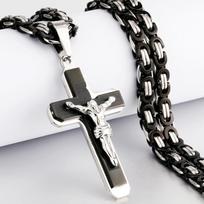Religingi Vyrai Nerūdijančio plieno Nukryžiuotas kryžiaus pakabukas karoliai Sunkūs Bizantijos grandinės karoliai Jėzaus Kristaus Šventieji papuošalai Dovanos 65cm