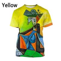 3D spausdinti marškinėliai Pablo Picasso klasikinio aliejinio paveikslo marškinėliai vyriški ir moteriški drabužiai vasariniai kasdieniai marškinėliai trumpomis rankovėmis L yellow