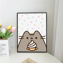 1 vnt. Animacinis P-Pusheen K-Kawai Katė Lipnus Meno Plakatas Vandeniui Atspari Popierinė Lipdukas Kavos Namelio Baro Kambario Sienų Dekoras 30cm×40cm NoFrame