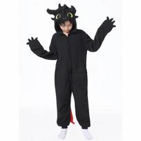 Kigurumi vienasalis vaikams, Pasakų personažo Toothless pižama vaikams, Gyvūno pižama berniukams ir mergaitėms, Kostiumas namams, Cosplay vakarėlio kostiumas 140(125) juoda