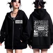 Britų roko grupė O-Oasis Live 25 Tour Vintažinis su užtrauktuku džemperis vyrams Hip Hop ilgomis rankovėmis megztinis Per dydį užtraukiamas švarkelis 3XL black