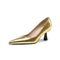 FOREADA Women Pumps Spike High Heels Pointed Toe Party Concise Spring Autumn Shoes Black Golden 33-46 38 auksas