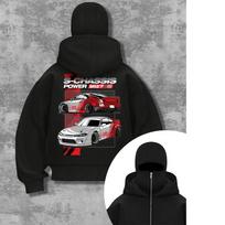 Men's Unique Letter Printed Hoodie - Fashionable Black Zipper Hoodie with Bear Pattern Design, Long Sleeve and Ribbed Cuffs Casual Hoodie M gray