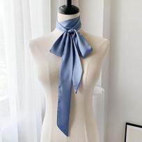 Satin Silk Narrow Scarf Neckerchief Solid Neck Scarves Long Silk Thin Scarf Head Neck Hair Band Bag Ribbon Headbands DIY mėlyna