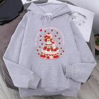 Cartoon Strawberry Women Hoodies Strawberry Shortcake Hoodies Tops Long Sleeve Pockets Fashion Hooded Sweatshirts 2XL gray