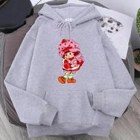 Cartoon Strawberry Women Hoodies Strawberry Shortcake Hoodies Tops Long Sleeve Pockets Fashion Hooded Sweatshirts M gray