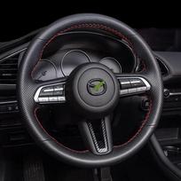 Rankomis siūta neslystanti odinė sportinio stiliaus automobilio vairo apdangalas, skirtas Mazda CX-30 CX30 Mazda 3 Axela - style 2 black