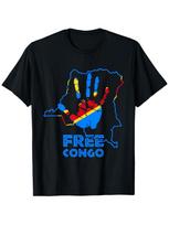 Vyriški Demokratinės Kongo Respublikos Vėliavos Grafikos Marškinėliai Juodi su Ryškiu FREE CONGO Dizainu Minkštas Kvėpuojantis Audinys L black