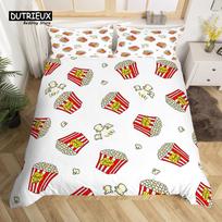 Popcorn Duvet Cover Movie Theater Food Bedding Set Microfiber Cinema Poster Comforter Cover Twin Full For Kids Teens Room Decor (135x200cm) white
