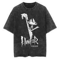 Hunter x Hunter Killua Anime Spausdinimas ant nugaros Unisex Storo Medvilnės Vintage Juodi Streetwear Marškinėliai Moterims Ir Vyrams M black