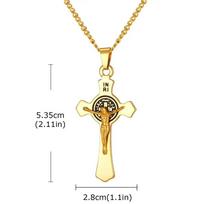 Vnox Stainless Steel Saint Benedict Cross Necklace, 28*53.5mm Jesus Crucifix Pendant Link Chain, Catholic Religious Gift for Men 70cm beige