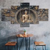 Buddha Statue Sculpture 5 Piece Five Panel Wall Canvas Print Modern Art Poster Picture Home Decor Gift For Him For Her 20X35 20X45 20X55CM black