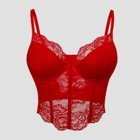 Raudonas nėriniuotas korseto viršus su plonais petnešėlėmis, saldus Bustier crop top S raudona
