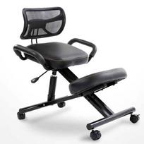 YDM-1457 Ergonomiška klūpėjimo kėdė su atlošu - Reguliuojamas plieninis rėmas namų biurui Black PU juoda