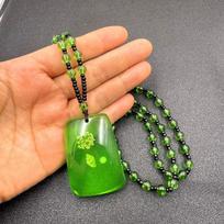 Green Amber Beeswax Necklace Water Drop Pendent Necklace For Women Unisex Lucky Safety Long Pendant Sweater Chain Ornaments brown
