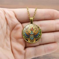 Senovės egiptietiškas skarabėjus Laikas Apvalus Retro spalvos Sparnai Skarabėjus Raktikaulio grandinėlės Aksesuarai Pakabukas Karoliai 50cm(Necklace Size) brown