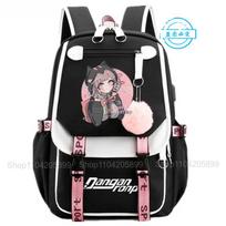 Danganronpa Kuprinė Anime Mochila Mokyklinė Kuprinė Studentui USB Prievadas Kelioninės Rankinės Nešiojamam Kompiuteriui Atsitiktinė Didelė Messenger Rankinė Dovana 12 inches black