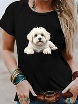 Cute Maltese Dog Graphic Print T-shirt XXXL white