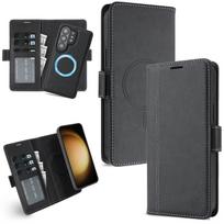 Luxury 2 in 1 Magsafe Wallet Case For Samsung Galaxy S26 S25 S24 S23 S22 Ultra S25 S24 Plus Cards Slot Leather Flip Phone Cover Galaxy S23+ black