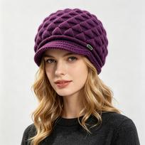 Moteriška žieminė megzta kepurė su snapeliu, šilta pliušinė vilnos kepurė su ausų atvartais, terminė kepurė su snapeliu senjorams type2(1pc hat, 54-60cm) violetinė