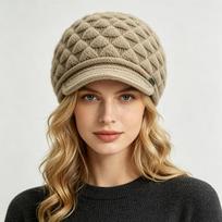 Moteriška žieminė megzta kepurė su snapeliu, šilta pliušinė vilnos kepurė su ausų atvartais, terminė kepurė su snapeliu senjorams type2(1pc hat, 54-60cm) chaki