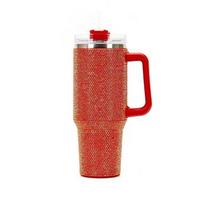 40 oz nerūdijančio plieno automobilinis termosas su strėlyte ir rankena, puoštas kalnų krištolu 40oz; 1200ml raudona