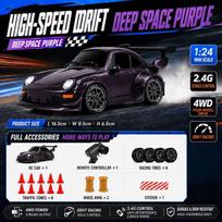 New Multifunctional 1:24 RC Car with Cool LED Lights 4-wheel Drive Desktop Drifting Racing Brushless Full Scale 2.4G Remote Control Radio Electric Car violetinė