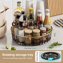 360°Rotating Storage Spice Rack For Kitchen Bathroom Large Capacity Condiments Cosmetic Perfume Organizer Desktop Storage Box 25cm pilka spalva