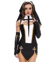 Seksualus moteriškas vienuolės kostiumas Cosplay Karnavalui Helloween Fantazijai Karnavalinis kostiumas S black