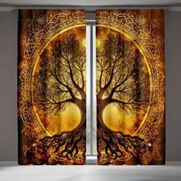 2pcs Tree of Life Print Curtains Golden Mandala Design Spiritual Art Theme Boho Style Polyester Window Drapes for Living Room 53x116CM&Rod pocket&2 panels black
