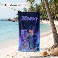 Rumi & Jinu Custom Name Printed Beach Towel Personalized Soft Towel For Swimming Beach Travel 80cmx160cm(31x63inch) blue