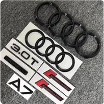 AUDI A7 4 Žiedų logotipas ABS Juodas Automobilio Variklio Dangčio Priekinės Grotelės Galinio Bagažinės Emblema A7 Lipdukas Quarrto 3.0T kompresorinė Emblema Skirta A7 2012-2018
