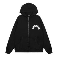 Corteiz Alcatraz Embroidered Zip-Up Hoodie Straight Leg Sweatpants Set Unisex Casual Streetwear Fall Medium gray