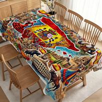 Spanish-Themed Tablecloth Suitable for Parties - Flamenco Dancers, Bullfighting Scenes & Golden Roses, Round Durable Table Cover for Spanish Heritage 60*120inch(152cm*300cm）