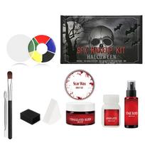 Helovino SFX Makiažo Rinkinys su Randų Vašku, Skystu Lateksu, Dirbtiniu Krauju, 6 Spalvų Palete ir Mentelė - Realistiški Specialiųjų Efektų Žaizdos Cosplay vakarėliui gray