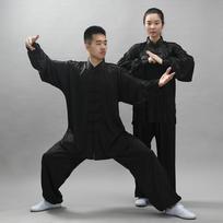 Kinų tradicinis Tai Chi kostiumas Kung Fu 2 vnt. / rinkinys Unisex mygtukų marškinėliai laisvi vienspalviai dėvėti vyriški drabužiai XXXL juoda