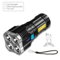 LED Žibintuvėlis 4 Lemputės Didelės Galios Žibintas USB Įkraunamas Vandeniui Atsparus Rankinis Žibintas COB Šoninis Apšvietimas Lauko Kempingui Žvejybai 1000LM