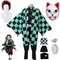 Anime Demon Slayer Kamado Tanjirou Cosplay kostiumas Kimetsu No Yaiba Animacinių filmų kostiumas Sutis Perukai Helovinas vaikams Suaugusiųjų CosParty 160 žalia