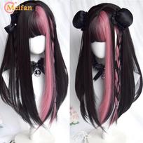 Sintetinis ilgas ombre spalvingas Cosplay perukas Lolita Harajuku su kirpčiukais Natūralūs banguoti Helovino rožiniai purpuriniai mėlyni kasdieniai perukai 31 gray