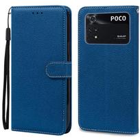 POCOM4 Poco M4 dėklas skirtas POCO M4 Pro 4G Odinis atverčiamas piniginės dėklas Xiaomi Mi POCO M4 Pro 5G telefonui Dėklai Coque Minkštas TPU POCO M4 5G tamsiai mėlyna spalva
