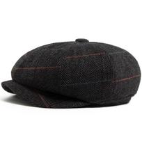 Men Newsboy Cap Herringbone Wool Warm Beret Women Fashion Vintage Hat Spring, Autumn & Winter Female Retro Caps for 55-60cm tamsiai pilka spalva